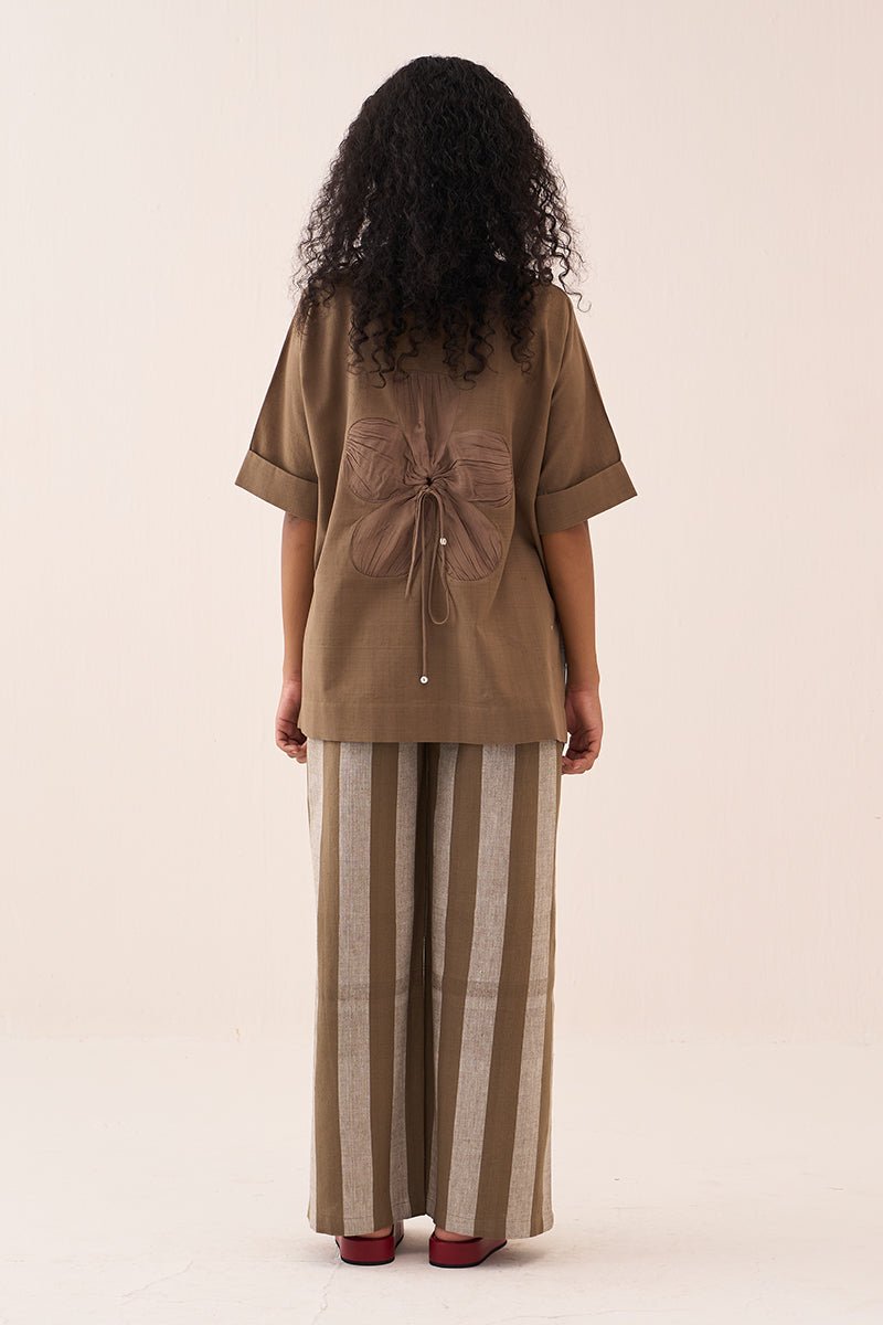 Back Drawstring Flower Shirt Co - Ord (Set Of 2) - Three Clothing