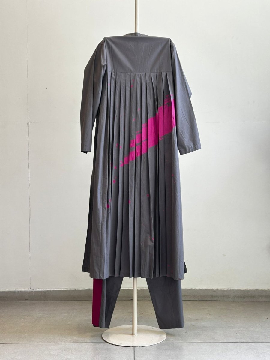 Back Pleat Jacket Co-ord Set of 2 Lead Grey Poplin - Three Clothing