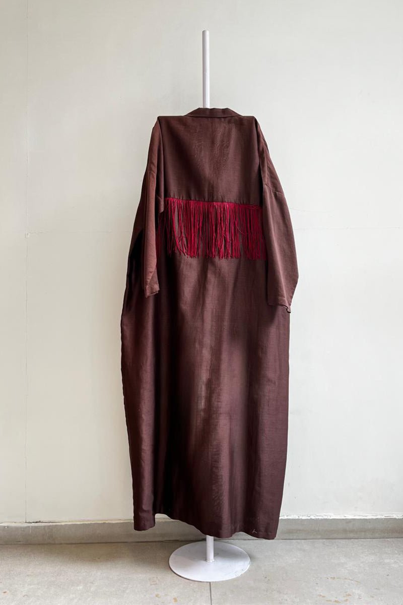 Back Yoke Fringe Overlap - Brown/Red - Three Clothing