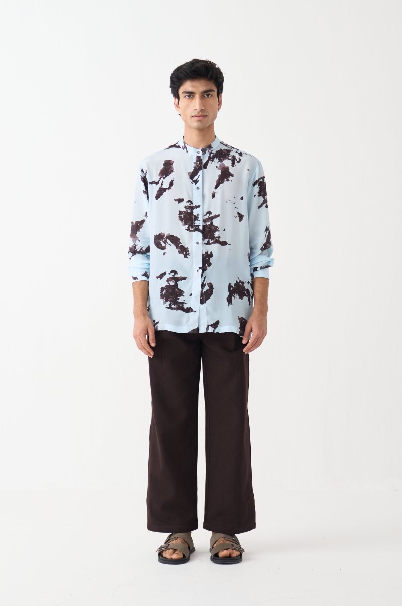 Band Collar Printed Shirt - Three Clothing
