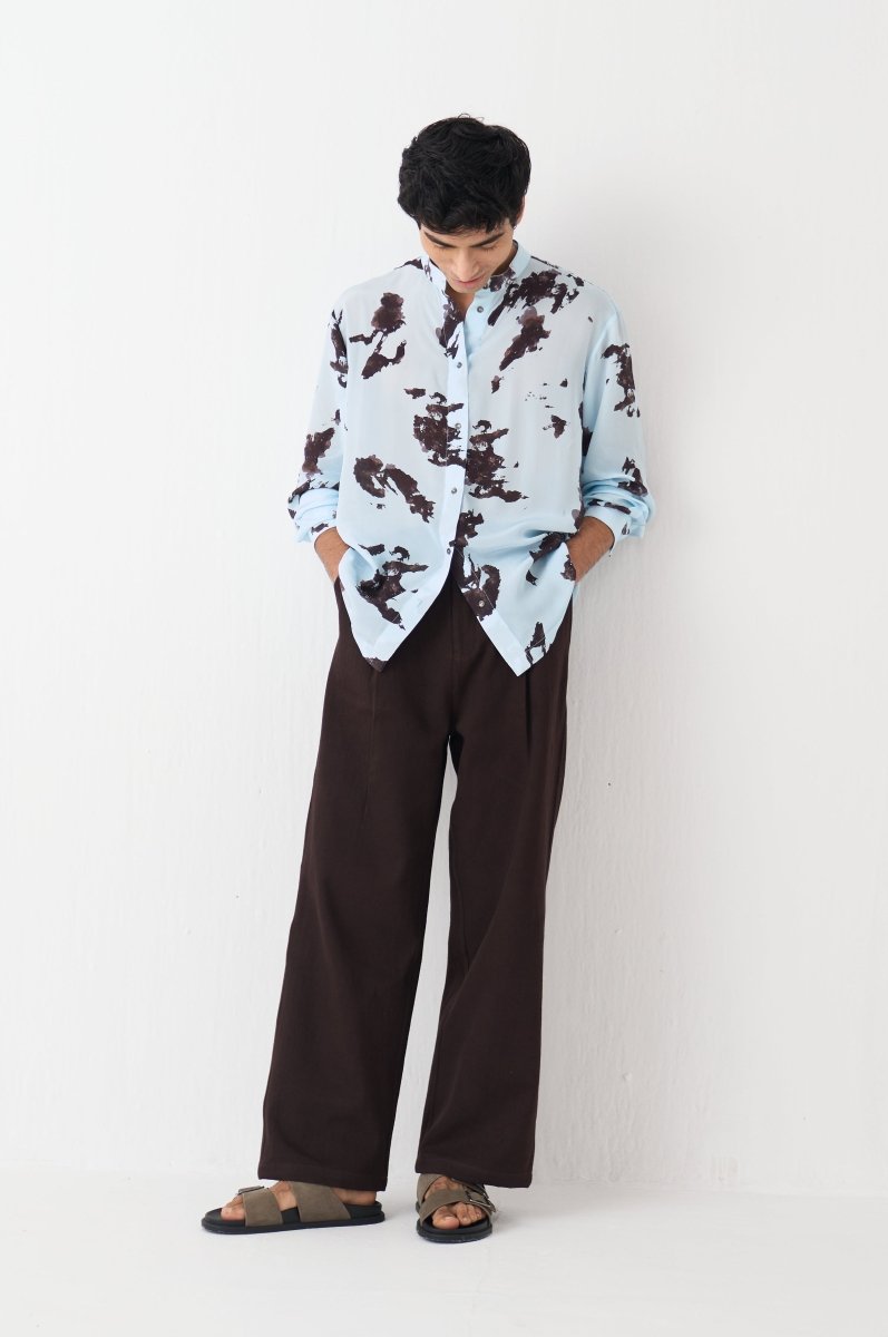 Band Collar Printed Shirt - Three Clothing
