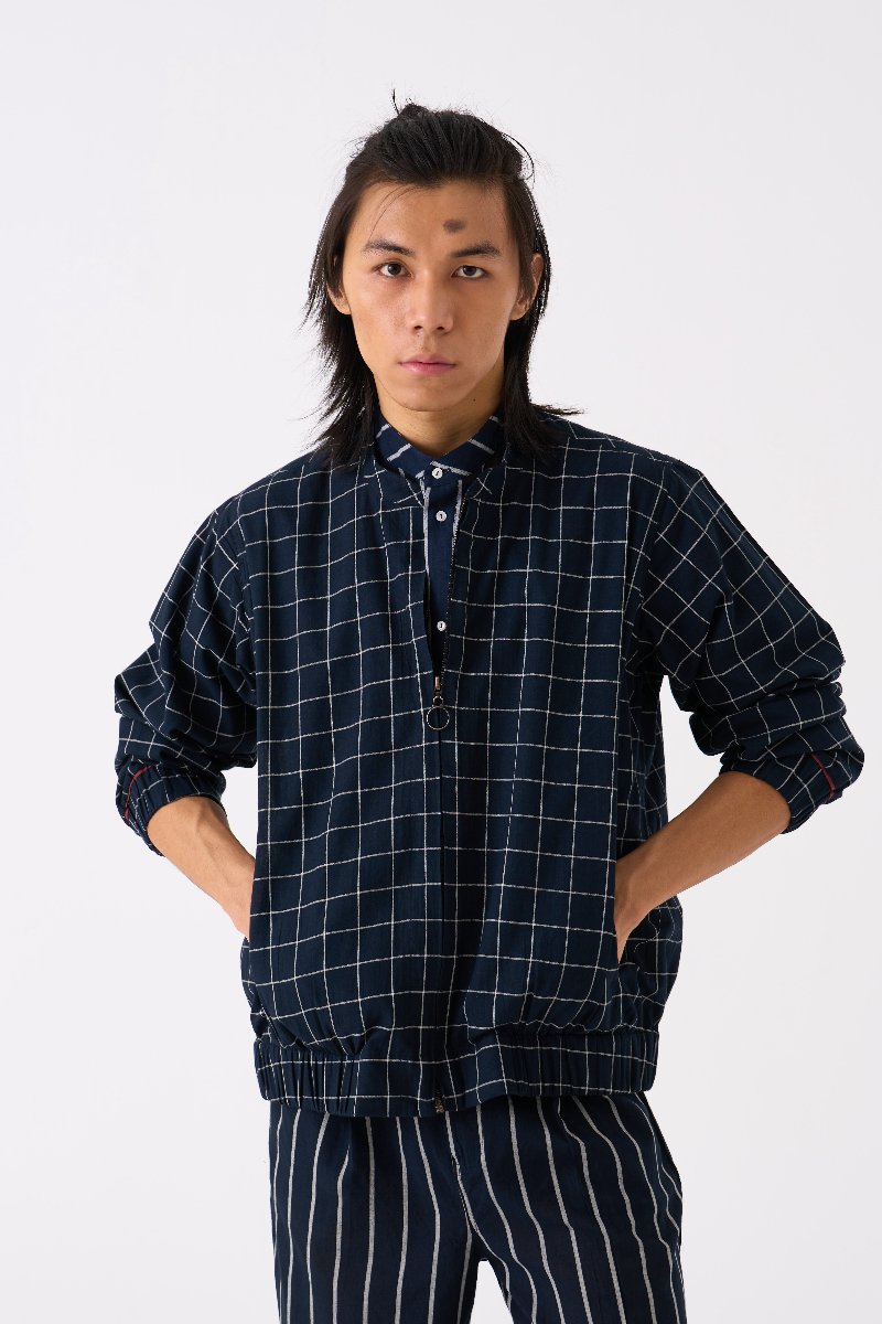 Band Collar Shirt Black Stripe - Three