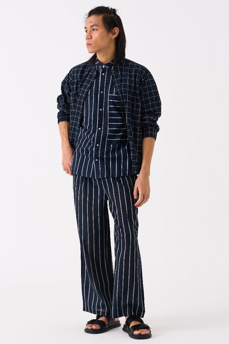 Band Collar Shirt Black Stripe - Three