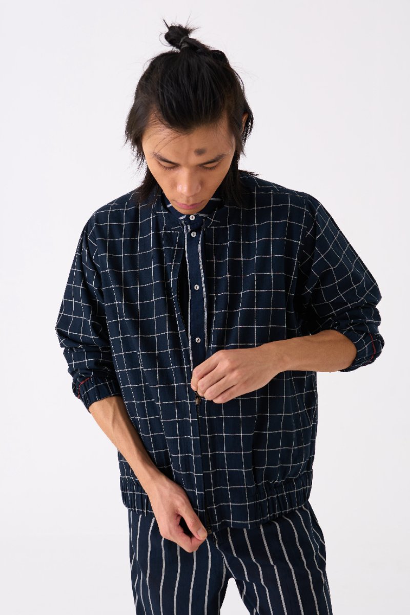 Band Collar Shirt Black Stripe - Three