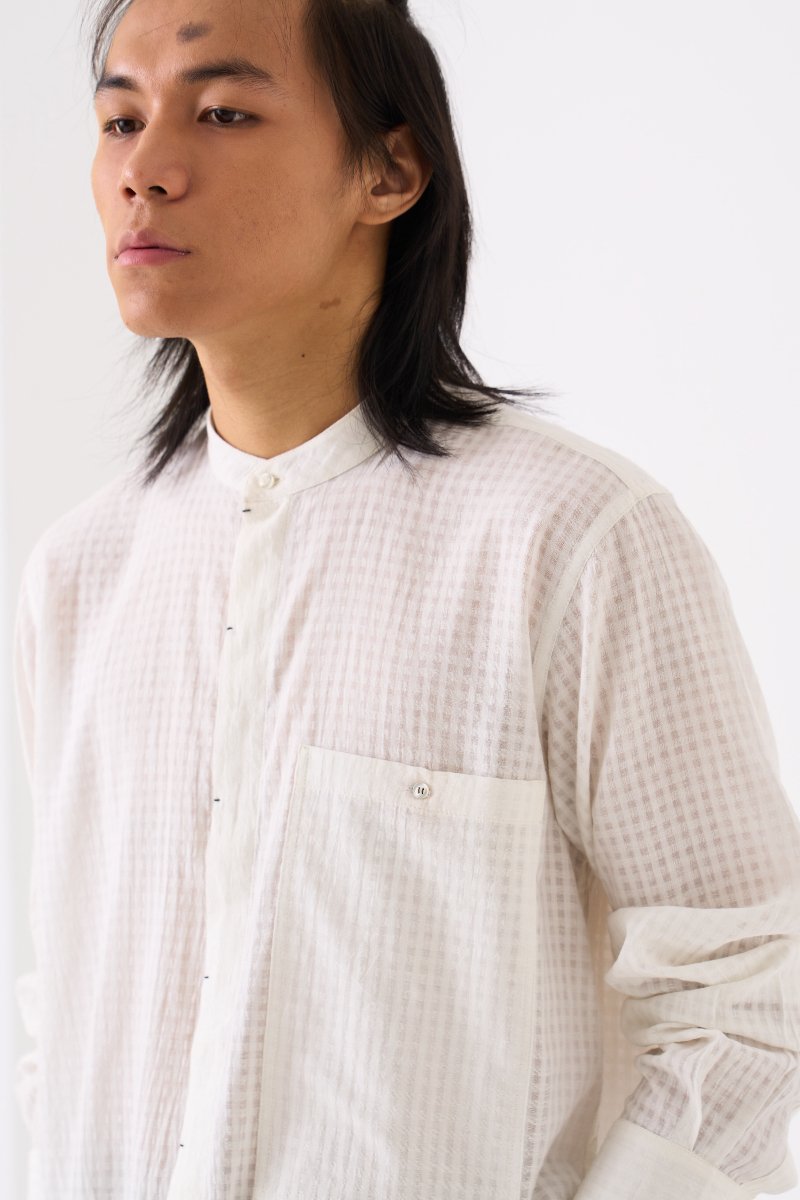 Band Collar Shirt White - Three