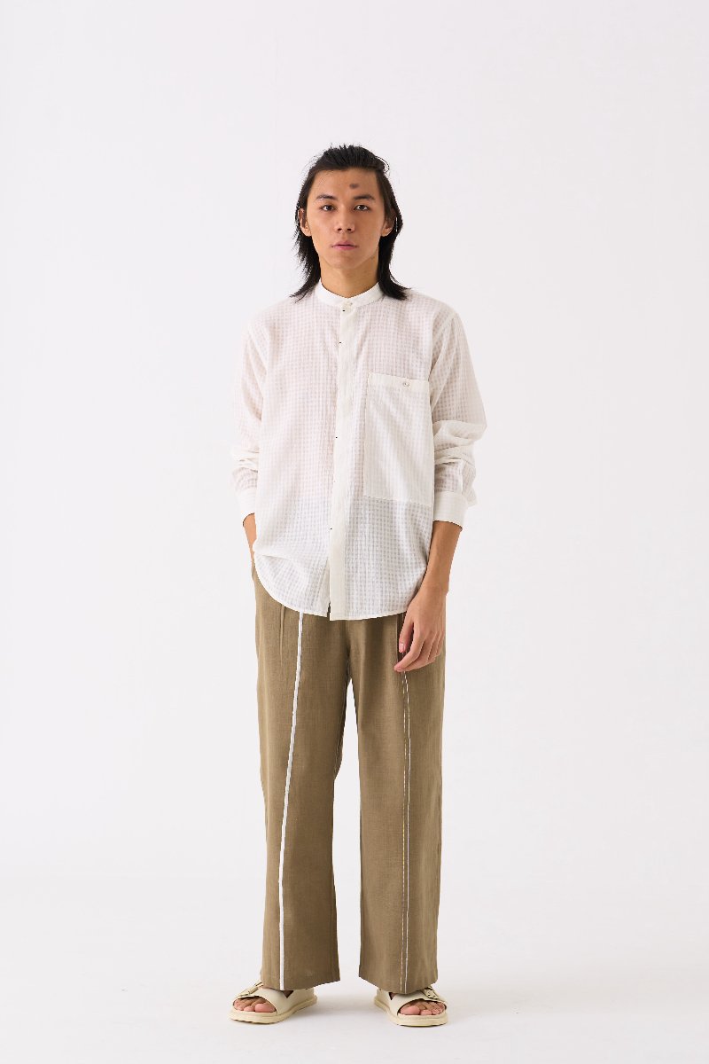 Band Collar Shirt White - Three