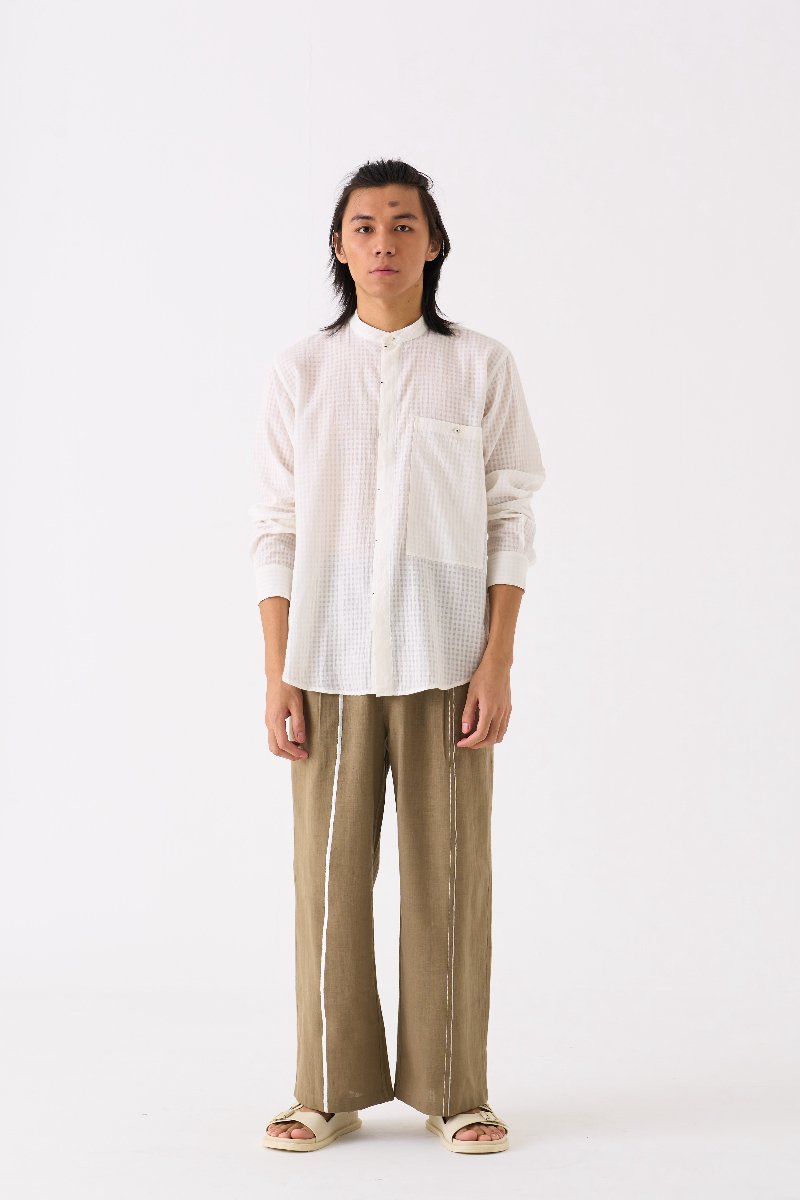 Band Collar Shirt White - Three