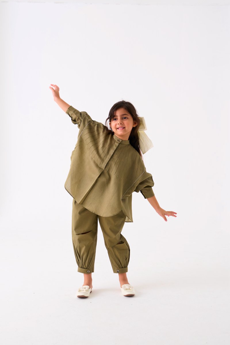 Bat Sleeve Shirt Co - ord - Sap Green - Three