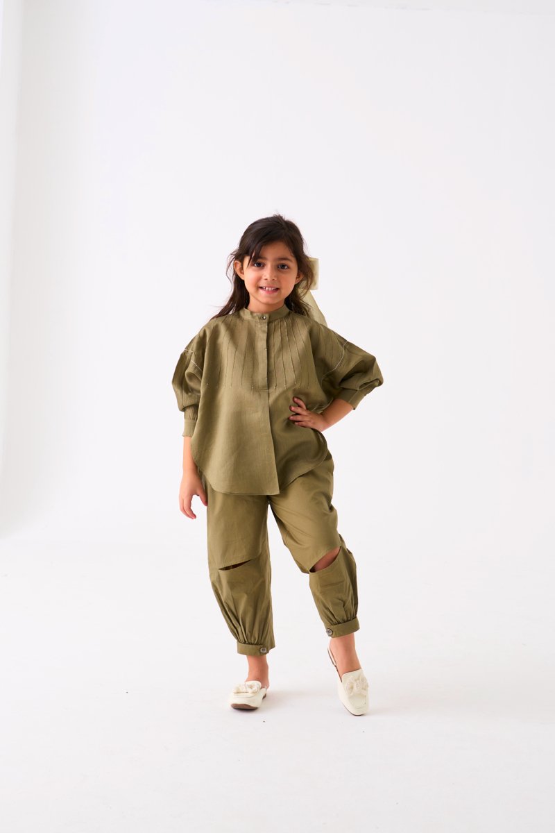 Bat Sleeve Shirt Co - ord - Sap Green - Three