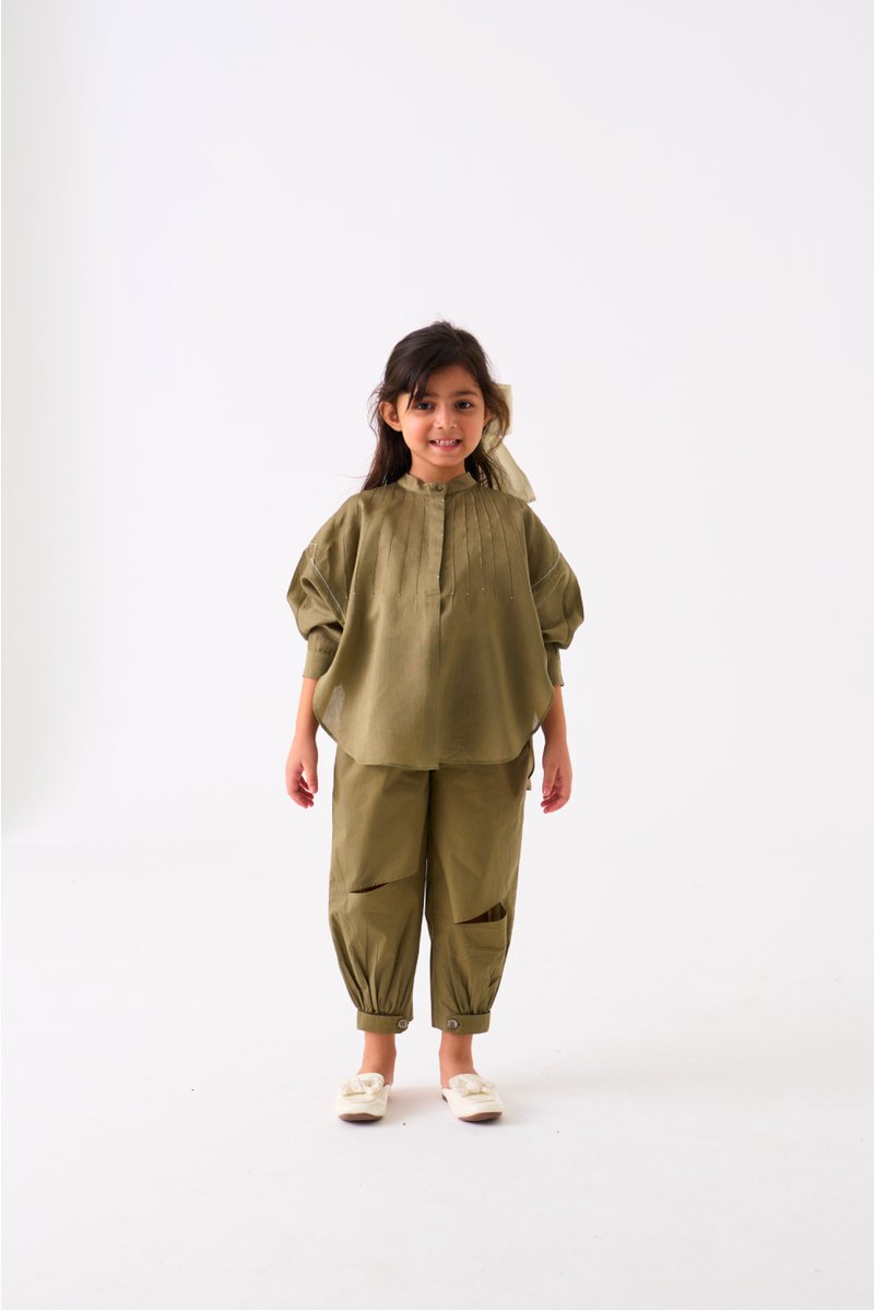 Bat Sleeve Shirt Co - ord - Sap Green - Three