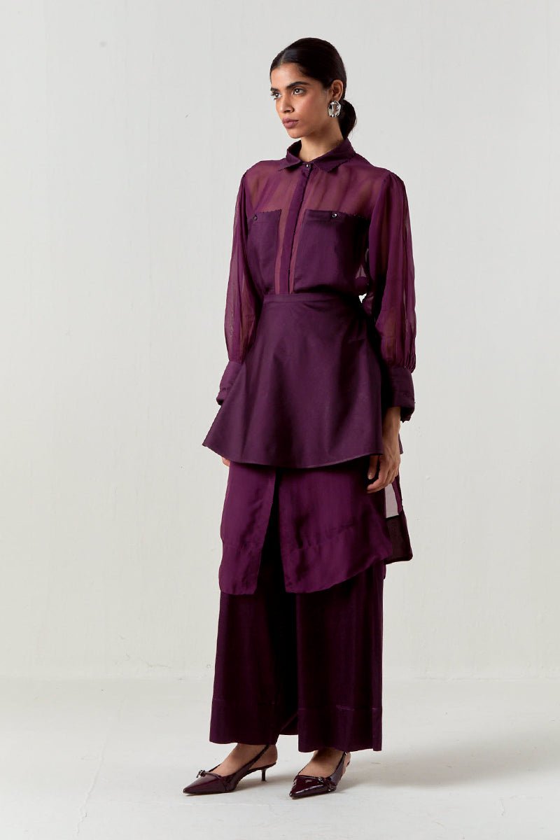 Beaded Collar Sheer Shirt Co - Ord - Three Clothing