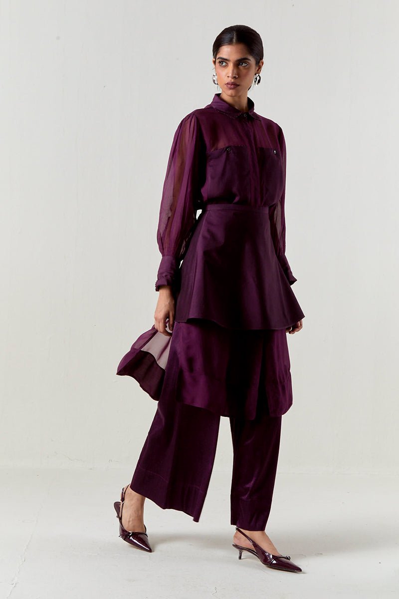 Beaded Collar Sheer Shirt Co - Ord - Three Clothing