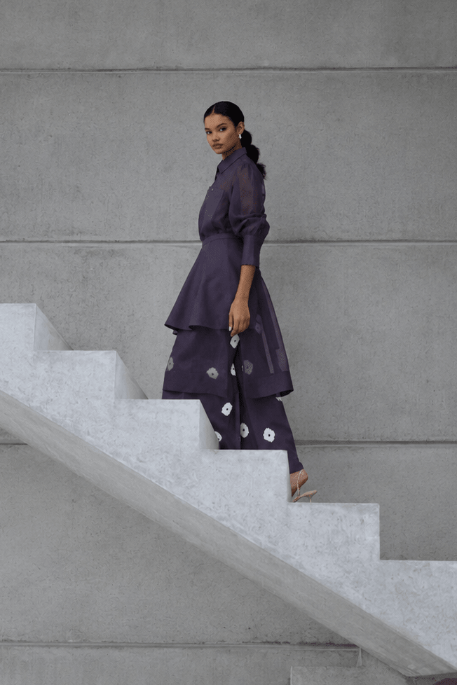 Beaded Collar Sheer Shirt Co-Ord - Three Clothing