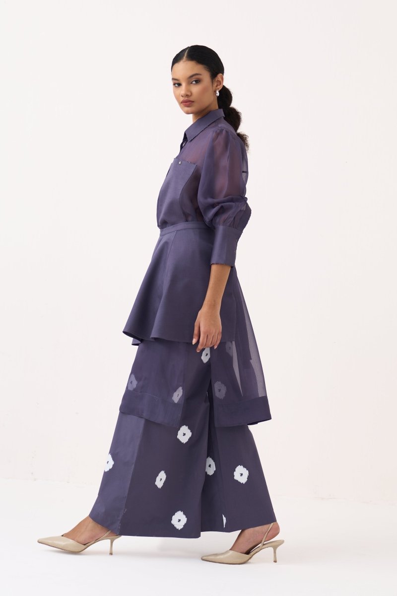 Beaded Collar Sheer Shirt Co-Ord - Three Clothing