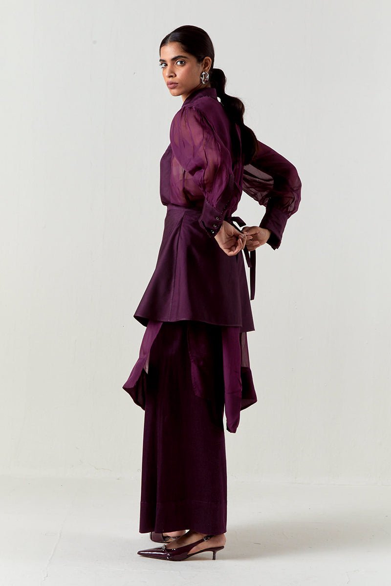 Beaded Collar Sheer Shirt Co - Ord - Three Clothing
