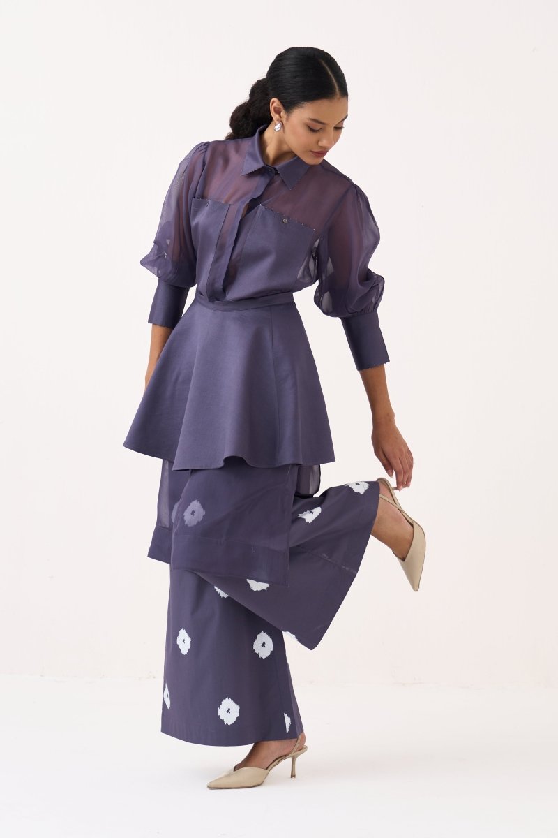 Beaded Collar Sheer Shirt Co-Ord - Three Clothing