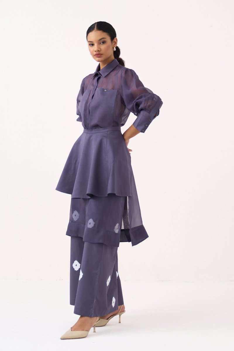 Beaded Collar Sheer Shirt Co-Ord - Three Clothing