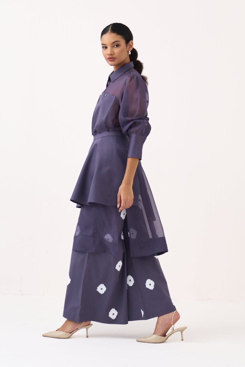 Beaded Collar Sheer Shirt Co-Ord - Three Clothing