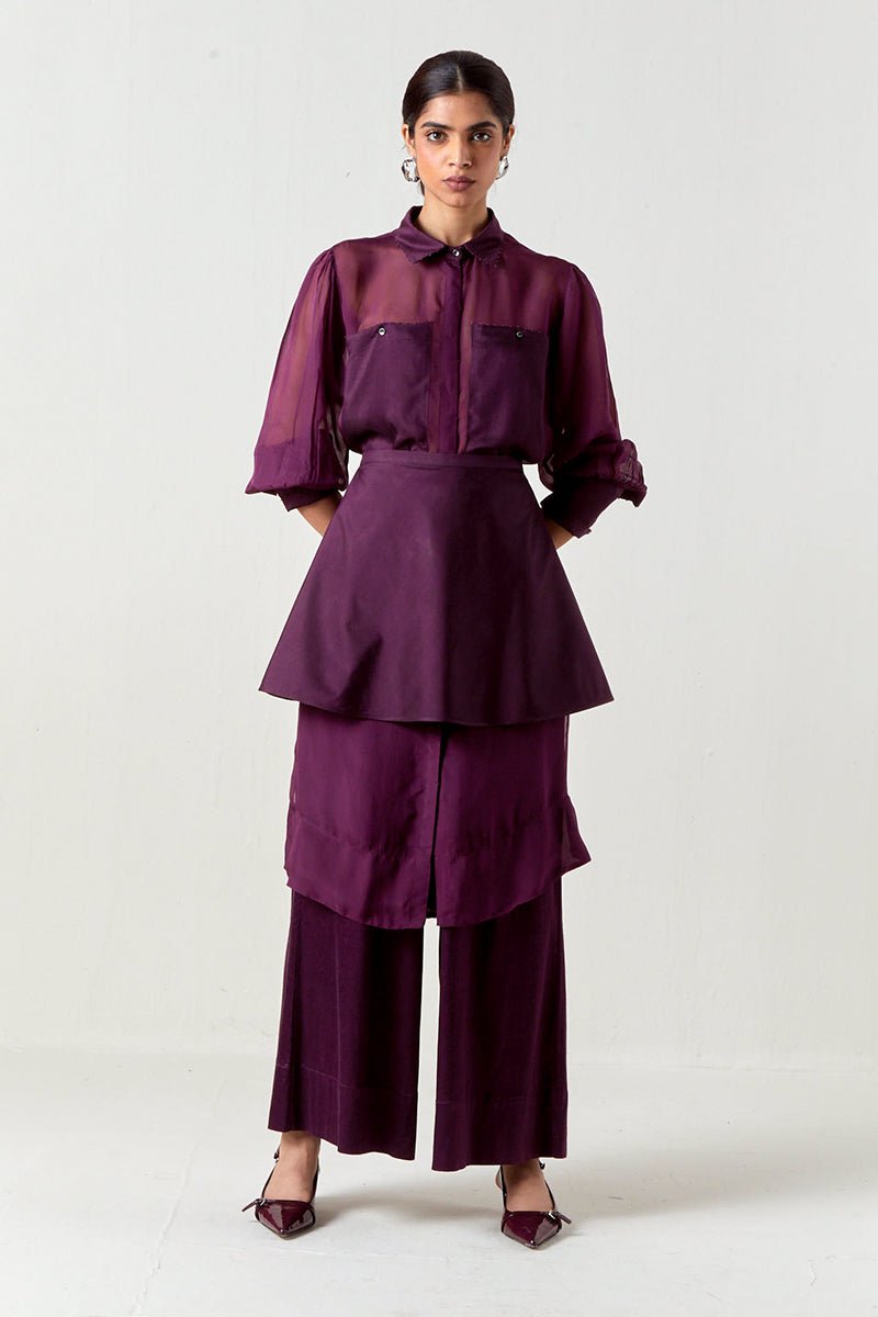 Beaded Collar Sheer Shirt Co - Ord - Three Clothing