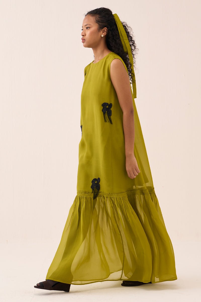 Beaded Sleeveless Bottom Frill Dress - Three Clothing