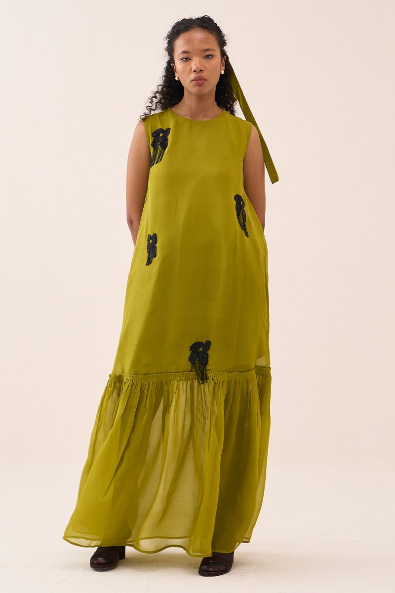 Beaded Sleeveless Bottom Frill Dress - Three Clothing