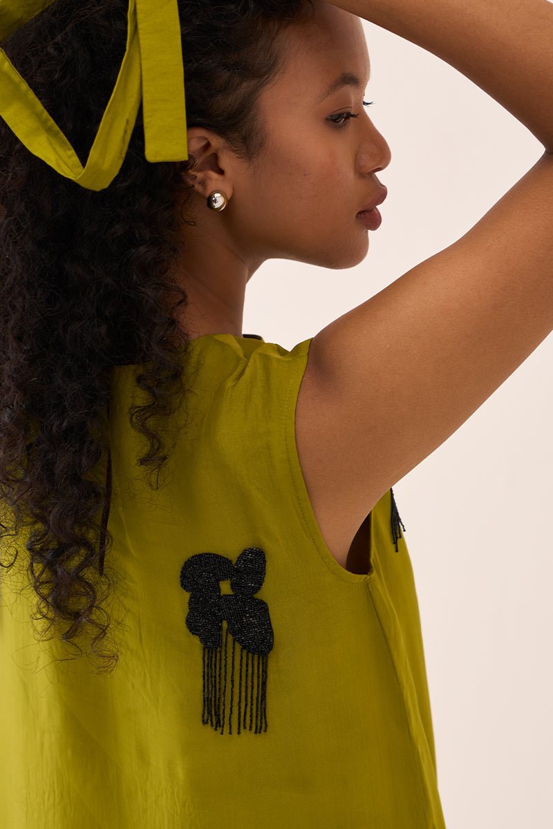 Beaded Sleeveless Bottom Frill Dress - Three Clothing