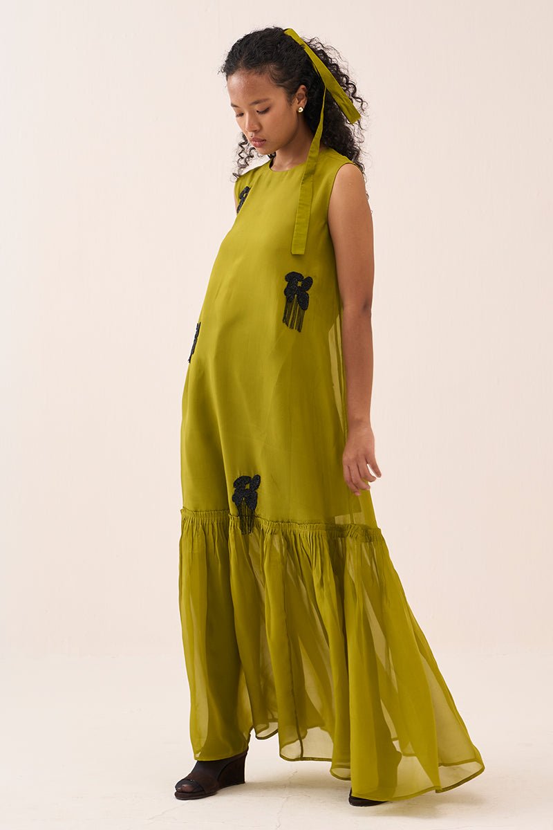 Beaded Sleeveless Bottom Frill Dress - Three Clothing