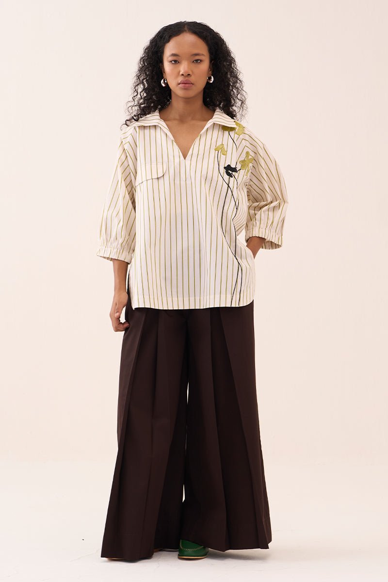 Beaded V - Neck Top - Three Clothing