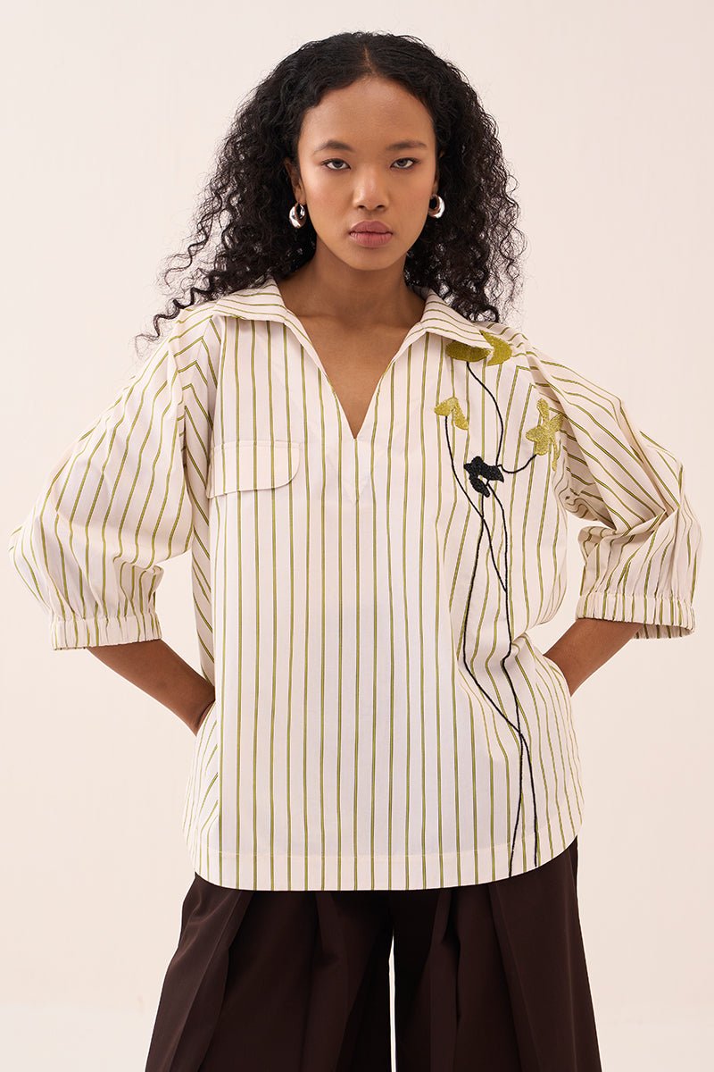 Beaded V - Neck Top - Three Clothing