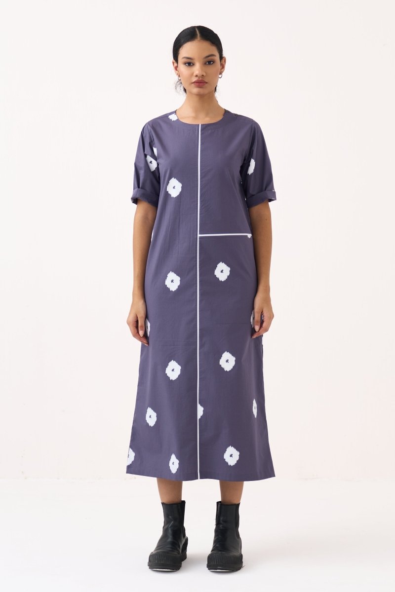 Block Print Back Pleat Dress - Three Clothing
