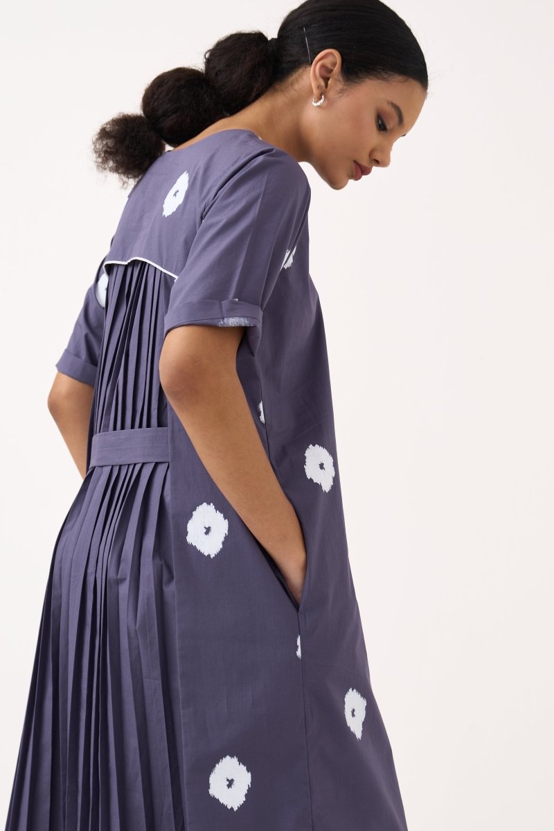 Block Print Back Pleat Dress - Three Clothing
