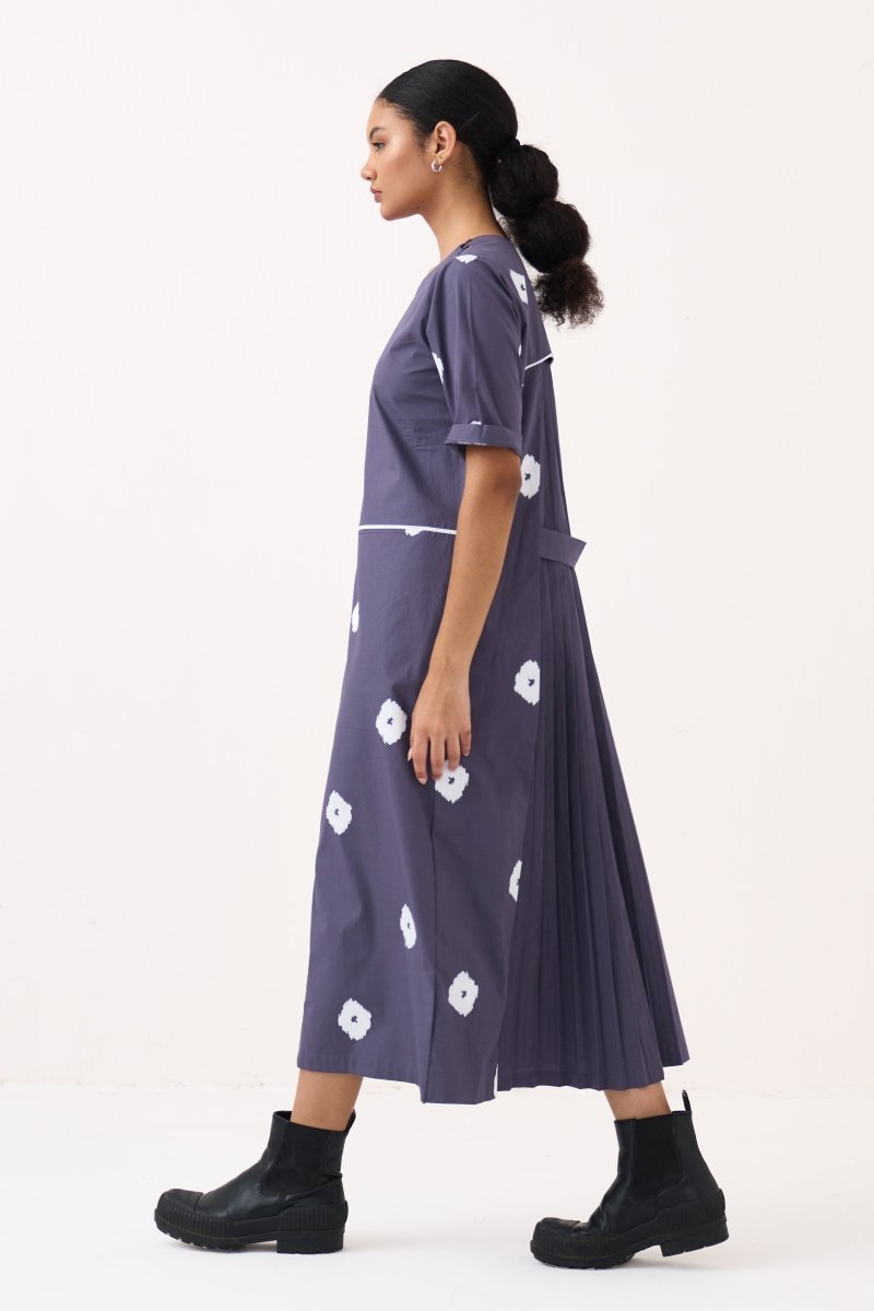 Block Print Back Pleat Dress - Three Clothing