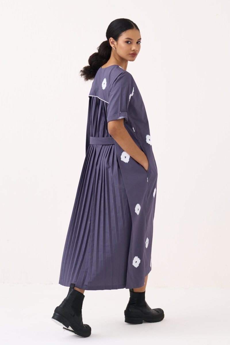 Block Print Back Pleat Dress - Three Clothing