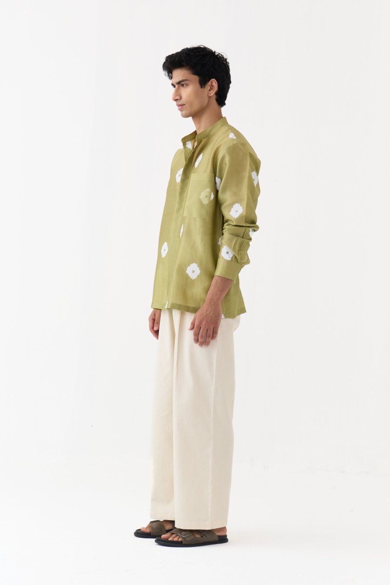 Block Print Band Collar Shirt - Three Clothing