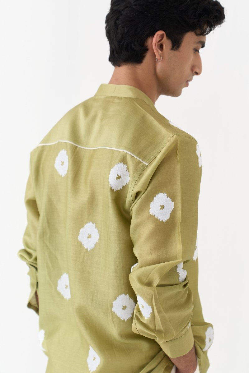 Block Print Band Collar Shirt - Three Clothing