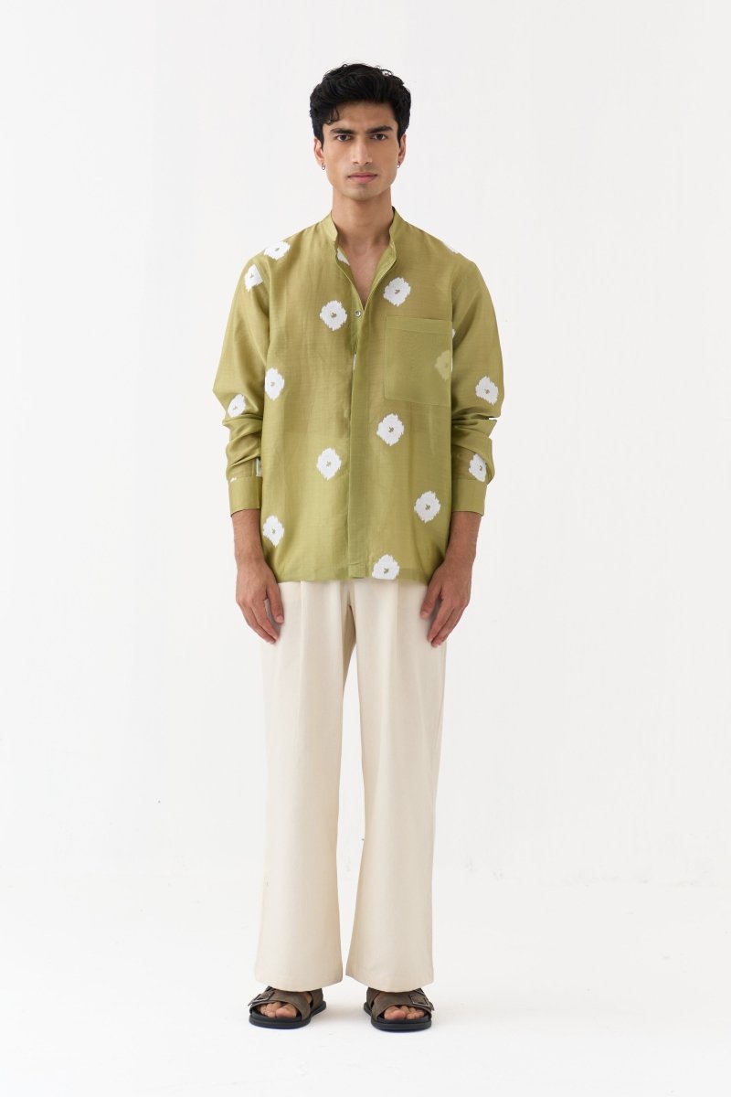 Block Print Band Collar Shirt - Three Clothing