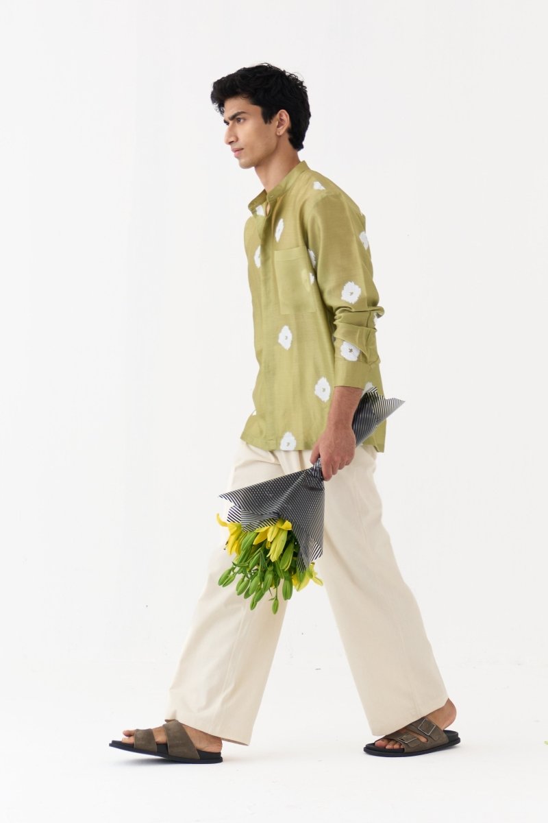 Block Print Band Collar Shirt - Three Clothing