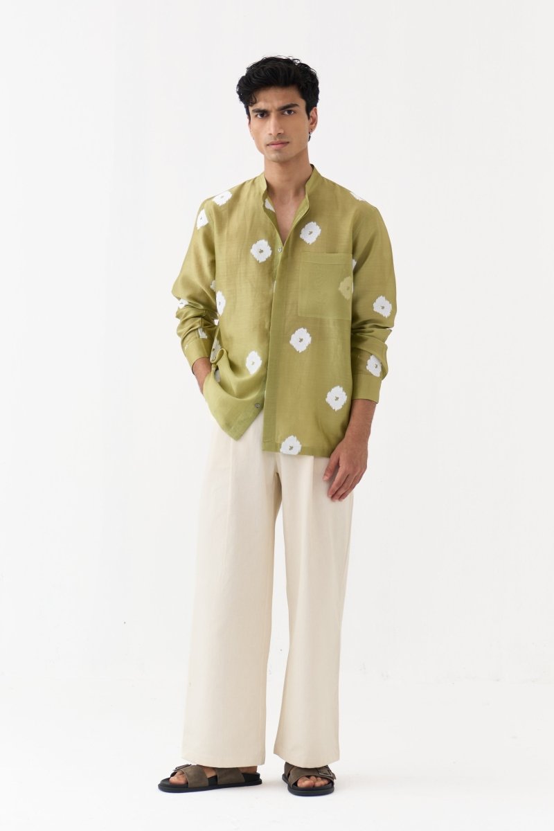Block Print Band Collar Shirt - Three Clothing