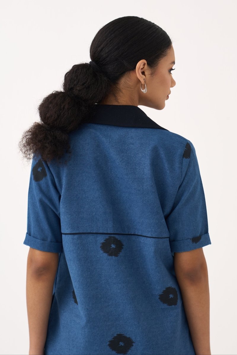 Block Print Denim Dress - Three Clothing