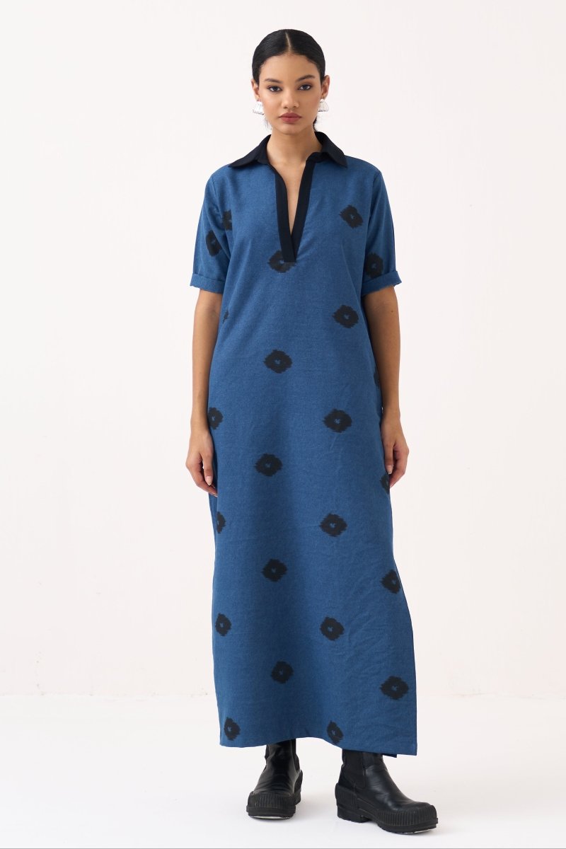 Block Print Denim Dress - Three Clothing