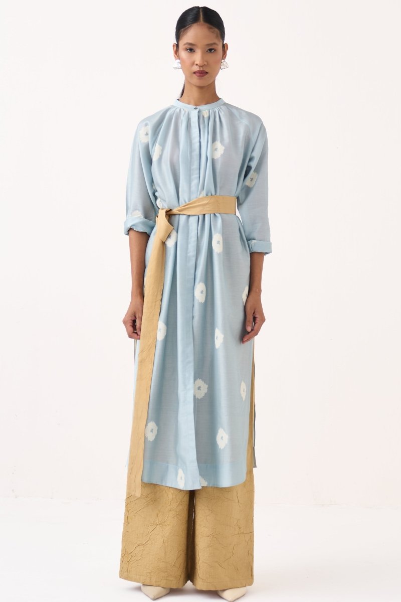 Block Print Gather Neck Shirt Co - ord (Set of 2) - Three Clothing