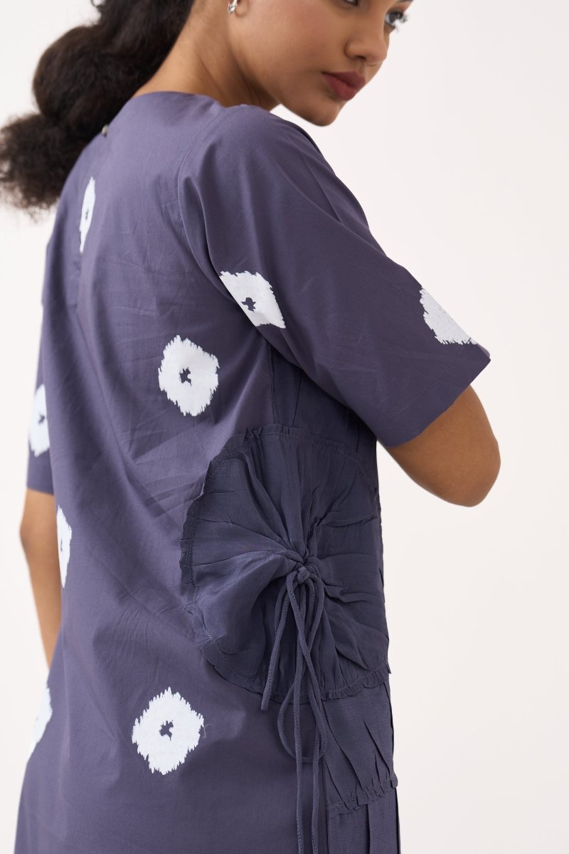 Block Print Multi Drawstring Dress - Three Clothing