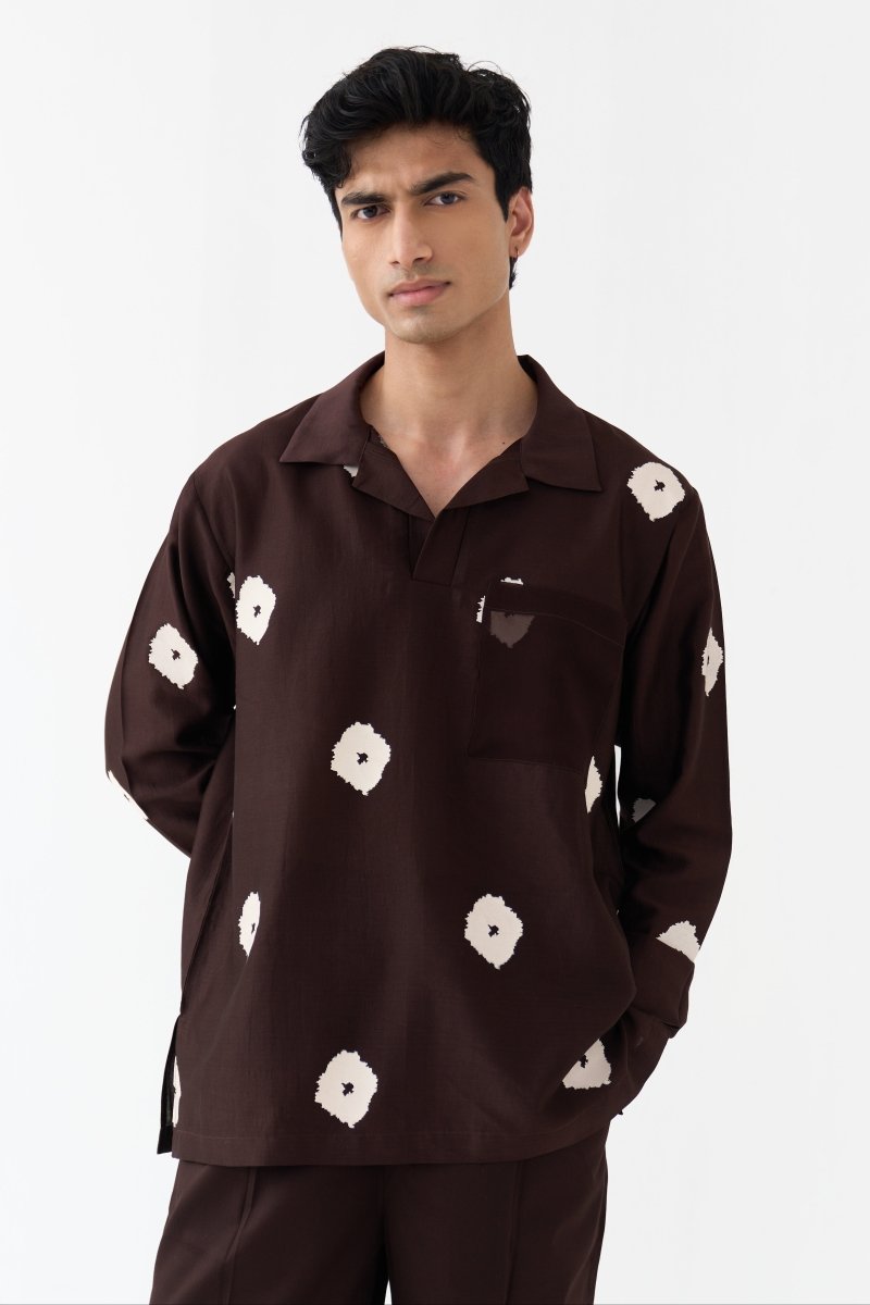 Block Print V-Neck Shirt - Three Clothing