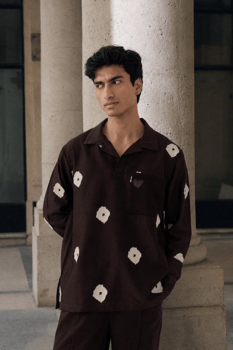 Block Print V-Neck Shirt - Three Clothing
