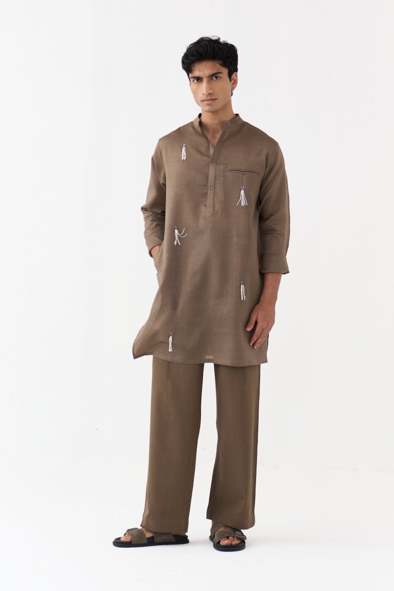 Button Emb. Kurta - Three Clothing