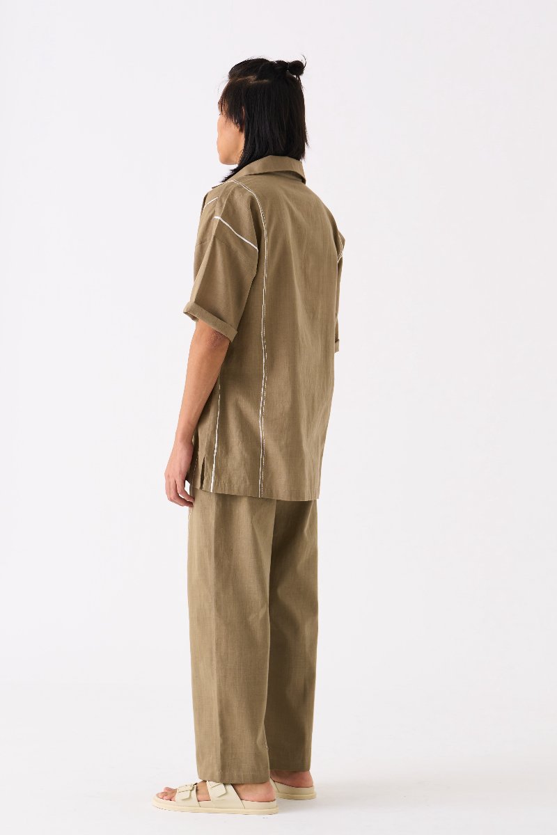 Camp Collar Shirt Co Ord Set Of 2 Sage - Three