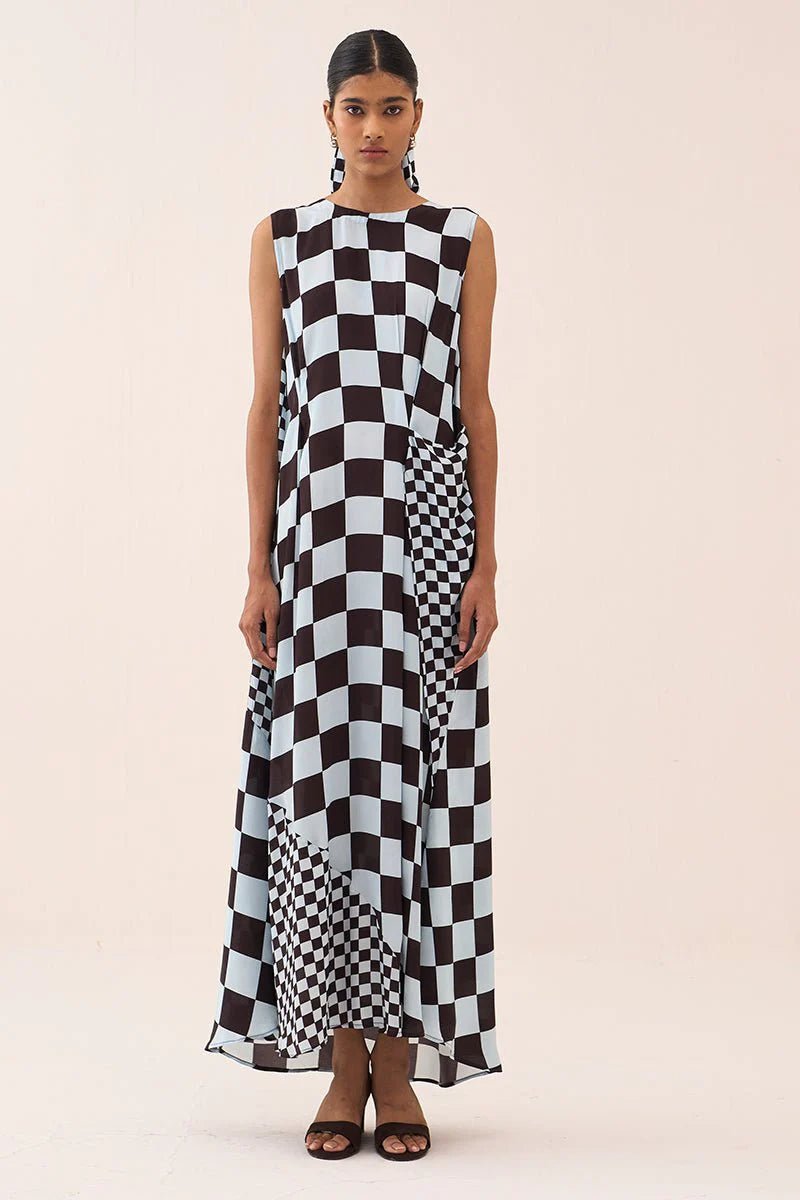 Checkered Asymmetric Dress - Three Clothing