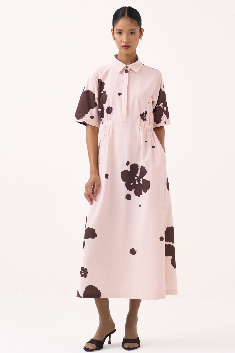 Collared Side Elastic Waist Dress - Three Clothing