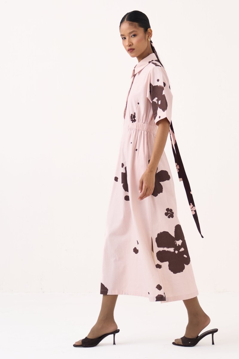 Collared Side Elastic Waist Dress - Three Clothing