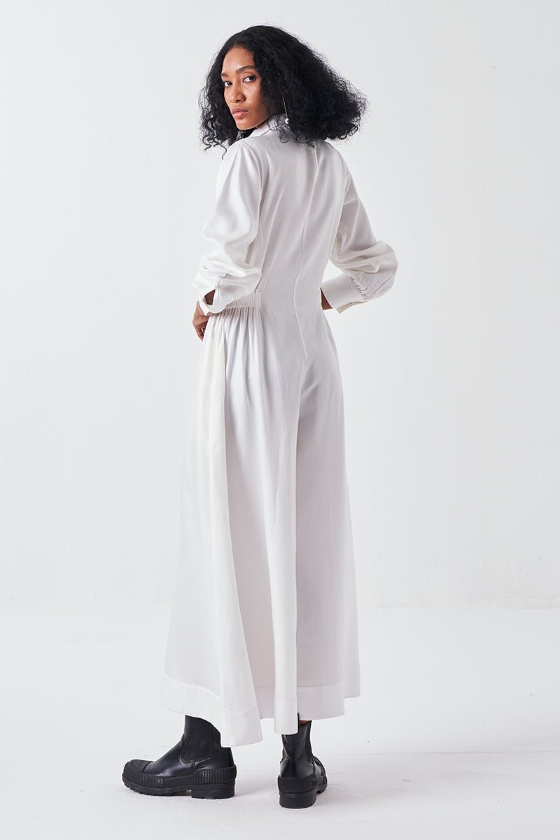 Collared Side Elastic Waist Jumpsuit - Three Clothing